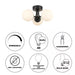 16 In. 3-Light Black Flush Mount Ceiling Light with Glass Globe Shades