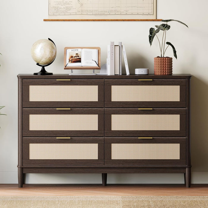 Walnut FortySevenInch Dresser With Six Deep Drawers