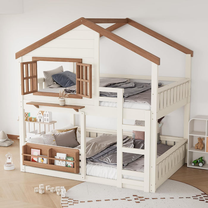 Beige SpaceSaving PlayhouseStyle Bunk Bed With Storage