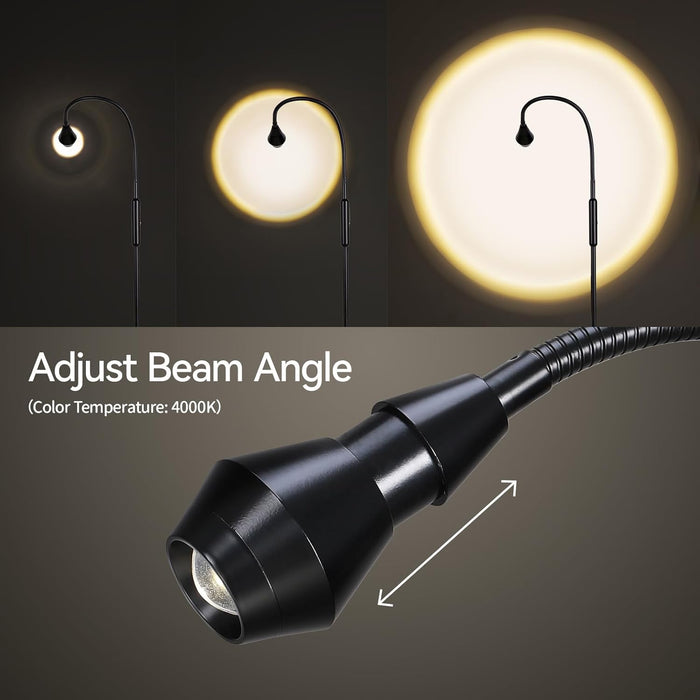 Adjustable LED Beam Floor Lamps for Living Room, Reading Lamp with Flexible Gooseneck, Dimmable Zoomable Spotlight, Work Light, Touch Control, Task Crafting Standing Lamp for Office Bedroom