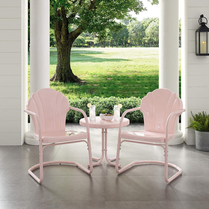 Tulip 3-Piece Outdoor Chair and Side Table Set, Retro Metal Patio Conversation Sets, Pink