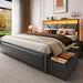 Queen Bed Frame with Storage Headboard, 6 Drawers, LED & Charging