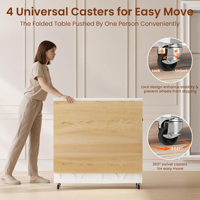 Foldable Dining Table FortySevenInch Wheels Durable