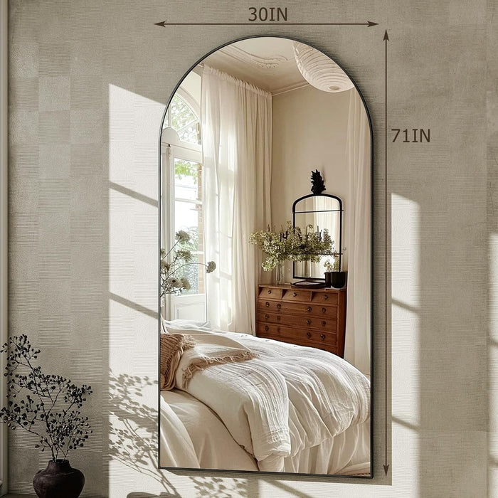 -30X71 Inch Wall Mount Arched Full Length Mirror-Aluminum Alloy Frame High Definition-Full Body Mirror for Bedroom or Living Room,Black