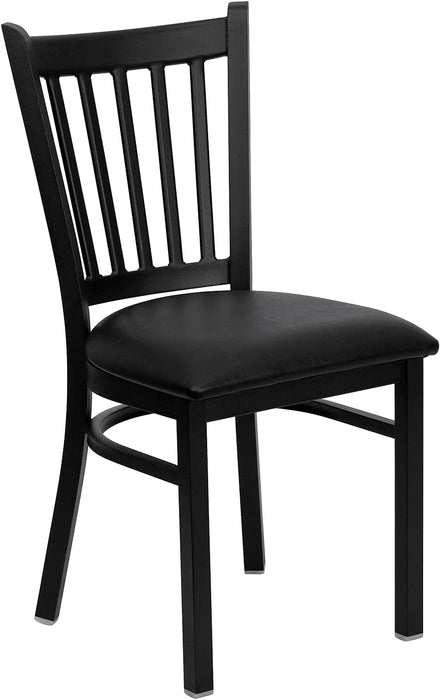 Hercules Series Vertical Back Metal Restaurant Chairs, Upholstered Armless Dining Chairs for Restaurants/Kitchens, Set of 2, Black
