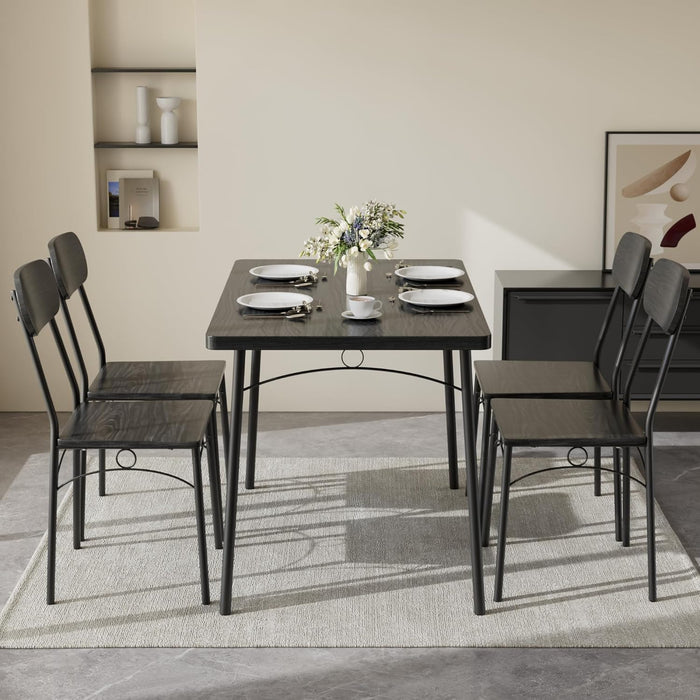 Dining Table Set for 4, 5-Piece Kitchen Table with 4 Chairs, MDF Board Tabletop with Metal Frame for Small Space, Compact Dinette, Breakfast Nook, Black