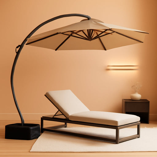 Outdoor Patio Umbrella with Base Included, 12 FT Deluxe Curvy Cantilever Umbrella Heavy Duty Offset Hanging Umbrella with 360° Rotation for Market, Pool, Garden, Backyard, Deck (Beige)