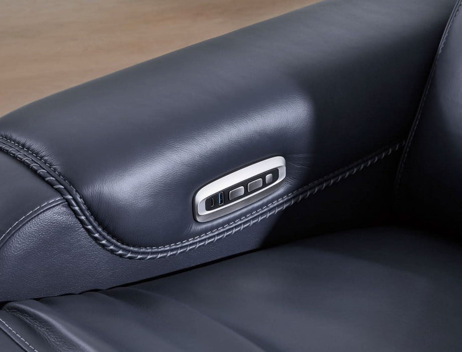 Mercomatic Contemporary Leather Match Wall Hugger Power Reclining Sofa with Adjustable Headrest and USB Ports, Blue