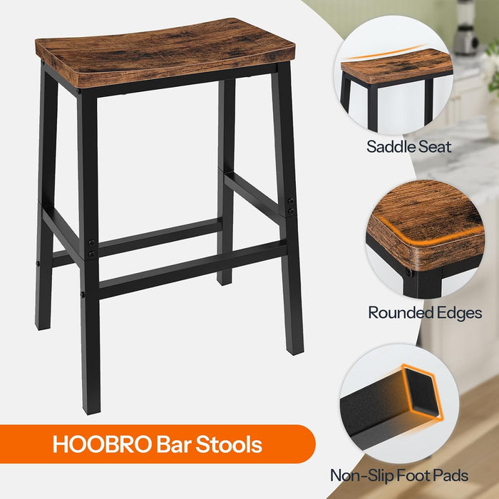 Bar Stools Set of 4, Counter Height Bar Stools, 23.6'' Bar Chairs, Saddle Stools with Footrests, Industrial Barstools for Dining Room, Kitchen, Bar, Rustic Brown and Black BF02MDP401