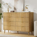 Fluted 9 Drawer Dresser for Bedroom, 55" Wide Modern Chest of Drawers with Curved Profile Design and Metal Handles, Wood Dresser TV Stand & Storage Organizer for Bedroom, Hallway, Oak