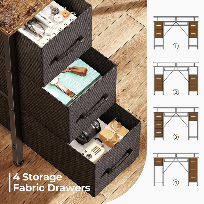 Computer Desk 47.2" with LED Lights & Power Outlets, Home Office Desk with 4 Drawers, Writing Desk with Keyboard Tray, Study Desk with Monitor Stand, Work Desk for Home Office, Rustic Brown