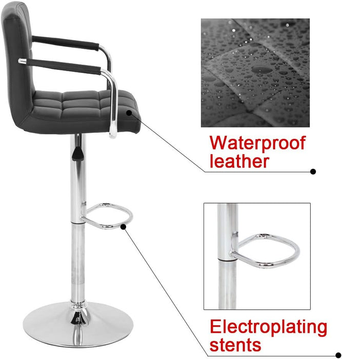 Modern Bar Stool Set of 2 Barstools Armrest Height Adjustable Counter Stools Bar Chairs Swivel Bar Stool PU Leather Hydraulic Dining Room Chairs Home Kitchen Stools (Black)
