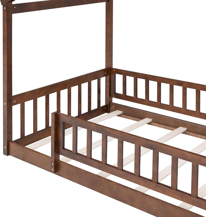 Montessori Floor Twin Bed Kids NoBoxSpring WalnutFinish
