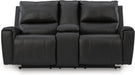 Glassmere Contemporary Leather Match Reclining Loveseat with Console, 2 Cup Holders and Storage, Black