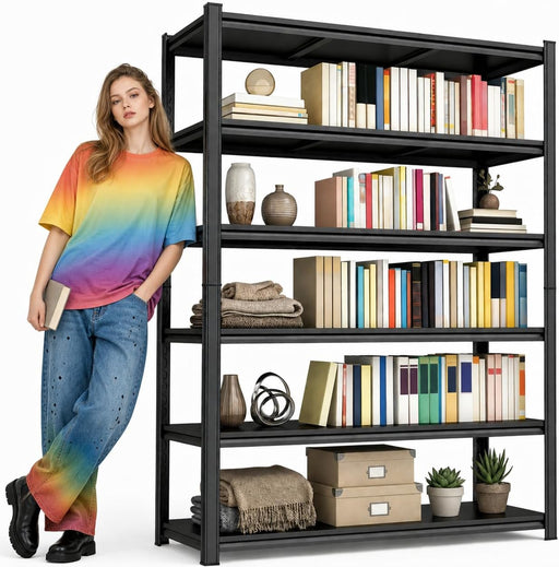 Six Tier Metal Bookshelf HeavyDuty Floorstanding Tall