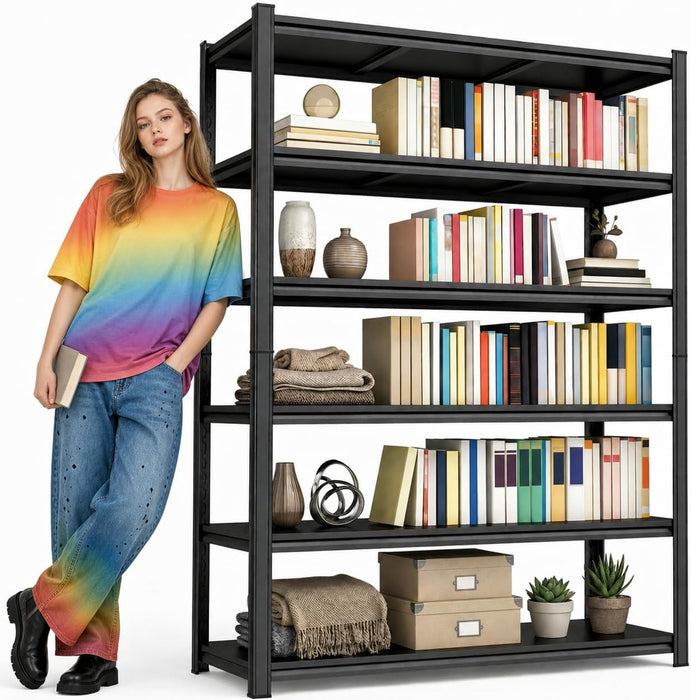 Six Tier Metal Bookshelf HeavyDuty Floorstanding Tall