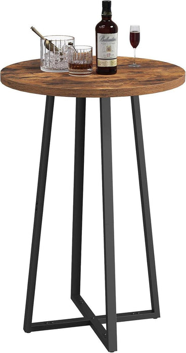 Bar Table, 35.4" Tall Pub Cocktail Table, Bar Height for Kitchen, with Cross Base, Easy to Assemble, for Bar, Pub, Bistro, Cafe, Rustic Brown and Black （Only Table）