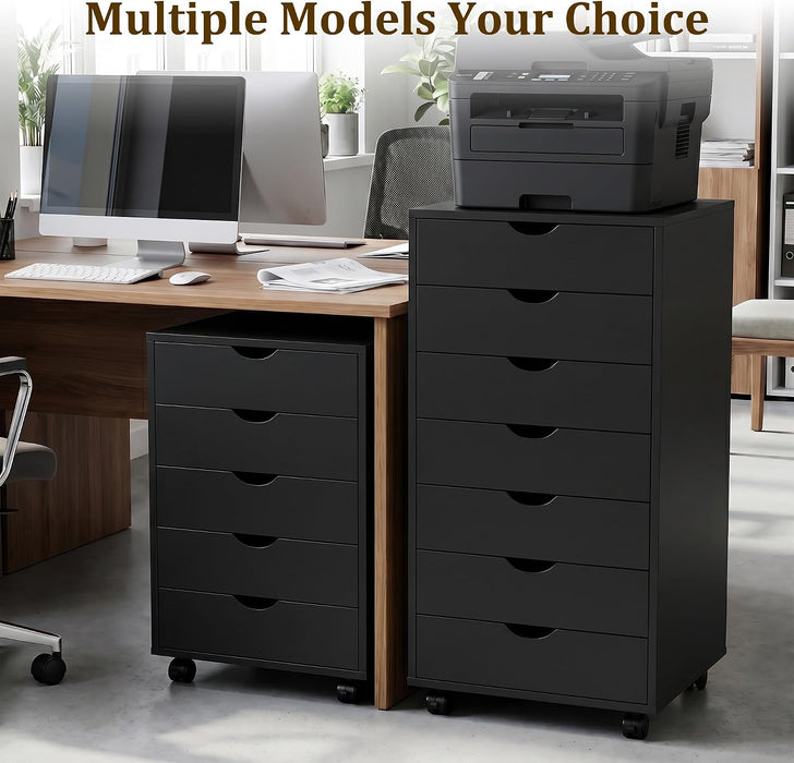 7 Drawer Office Storage Cabinet, Rolling File Cabinet for Office, Black