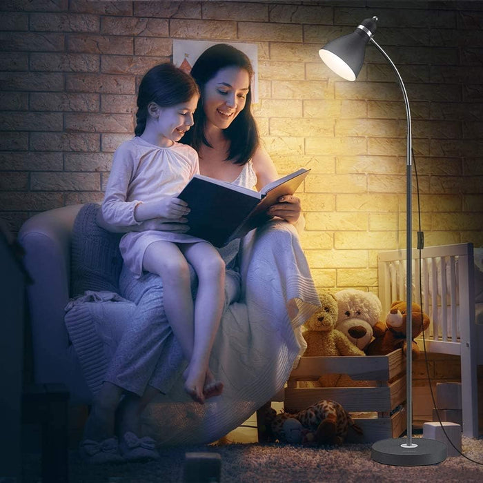 Black Floor Reading Lamp With Adjustable Gooseneck