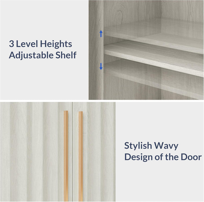 64” Sideboard Buffet Cabinet, Modern Fluted Door Console Table with 3 Drawers and Adjustable Shelves, Accent Storage Cabinet for Entryway, Living Room & Dining Room - White Sand