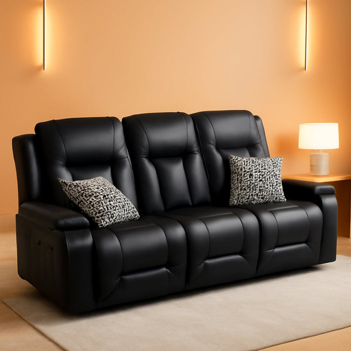 Living Room Furniture Set,Faux Leather Manual Recliner Sofa Sets with Cup Holders,Reclining Couch,Loveseat and Armchair,3,Black