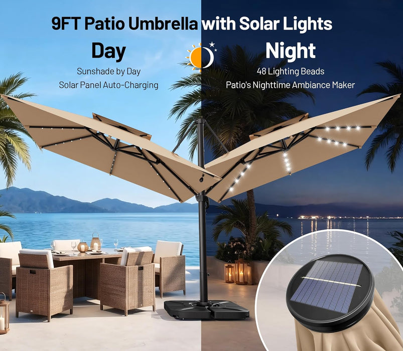 Cantilever Patio Umbrella with Solor Lights