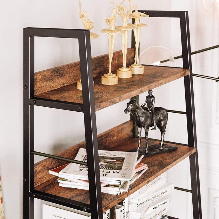 Industrial Bookshelves and Bookcases, Ladder Shelf 5 Tiers with Metal Frame for Living Room, Home Office, Rustics Brown