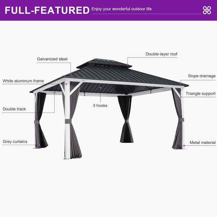 12x14 Outdoor Gazebo CharcoalGrey Hardtop Galvanized Steel