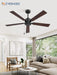 52 Inch Ceiling Fan No Light with Pull Chain, Modern Ceiling Fan without Lights, 6-Speeds, Quiet DC Motor, Remote Control, Black Ceiling Fan for Bedroom, Living Room, Indoor/Outdoor Use