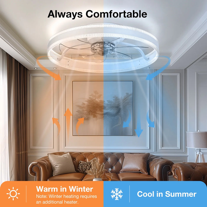 Flush Mount Ceiling Fan with Lights, Remote & APP Control, 20'' Low Profile Ceiling Fan, 3 Color Dimmable and 6 Speeds, Reversible Modern Ceiling Fan for Bedroom and Living Room, A-White