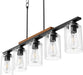 Dining Room Light Fixture over Table, 5-Light Kitchen Island Lighting with Glass Shade and Adjustable Rods, Farmhouse Linear Chandelier Pendant Light for Kitchen Living Room, Matte Black