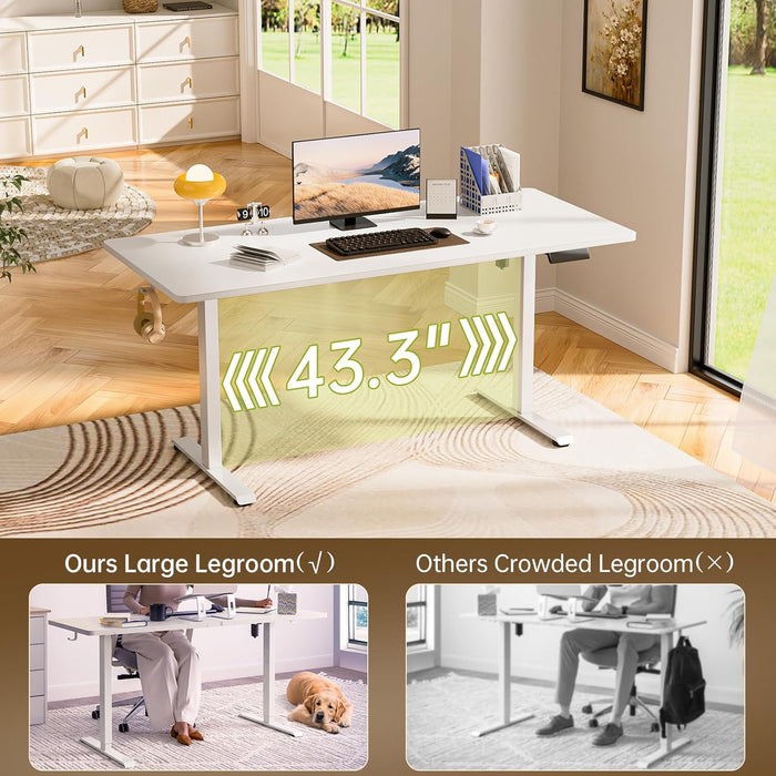 63X27.6 Inch Large Electric Standing Desk, Heights Adjustable,Sit to Stand Up, Work Home Office Computer Table for Walking Pad, Gifts for Dad, Wooden Desktop Desks, White