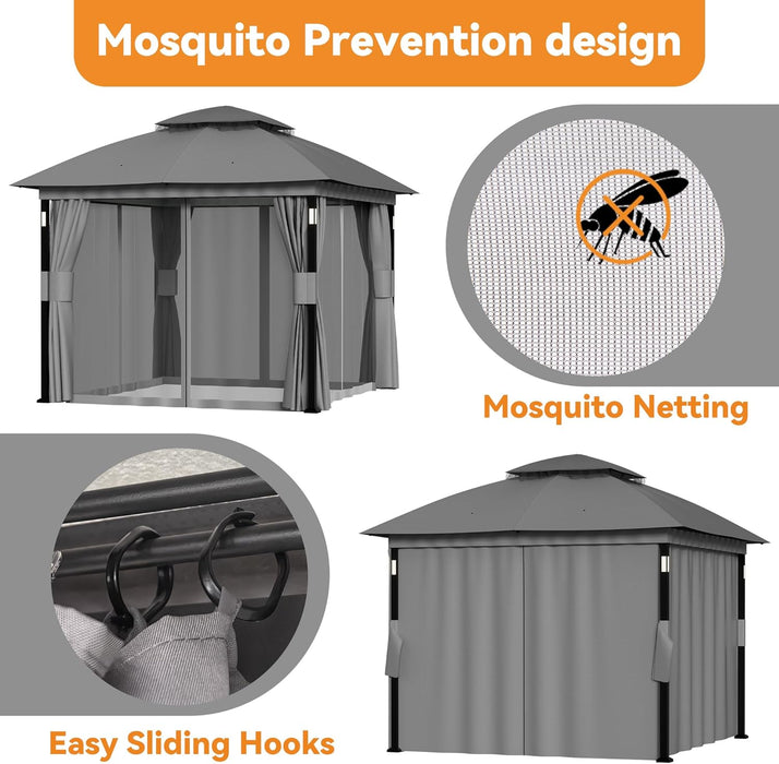 Patio Gazebo 10x10 BluetoothSpeakerLEDLightingAllWeather