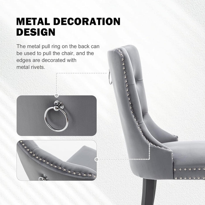 Velvet Dining Chairs Set of 4,Upholstered Dining Chairs with Ring Pull Trim and Button Back,Modern Seating for Kitchen, Bedroom & Living Room(Grey)