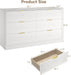 White 6 Drawer Dresser for Bedroom, 55" Wide Fluted Chest of Drawers with Gold Metal Handles, Wood Dresser Storage Organizer Mid Century TV Stand for Living Room Closet Hallway