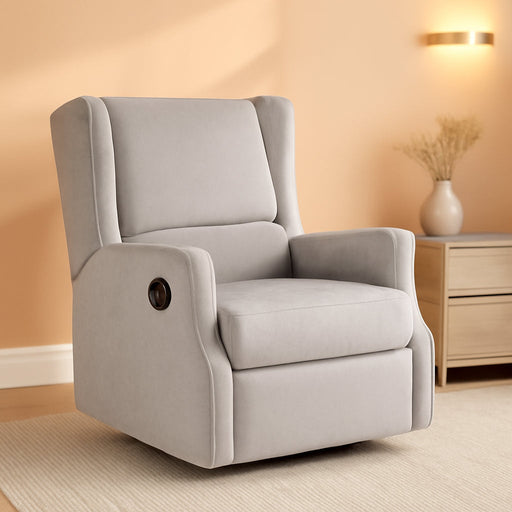 Omma Swivel Glider Rocking Recliner, Manual Wingback Recliner with 360 Degree Swivel, for Living Room, Bedroom, or Nursery, Upholstered, Light Gray