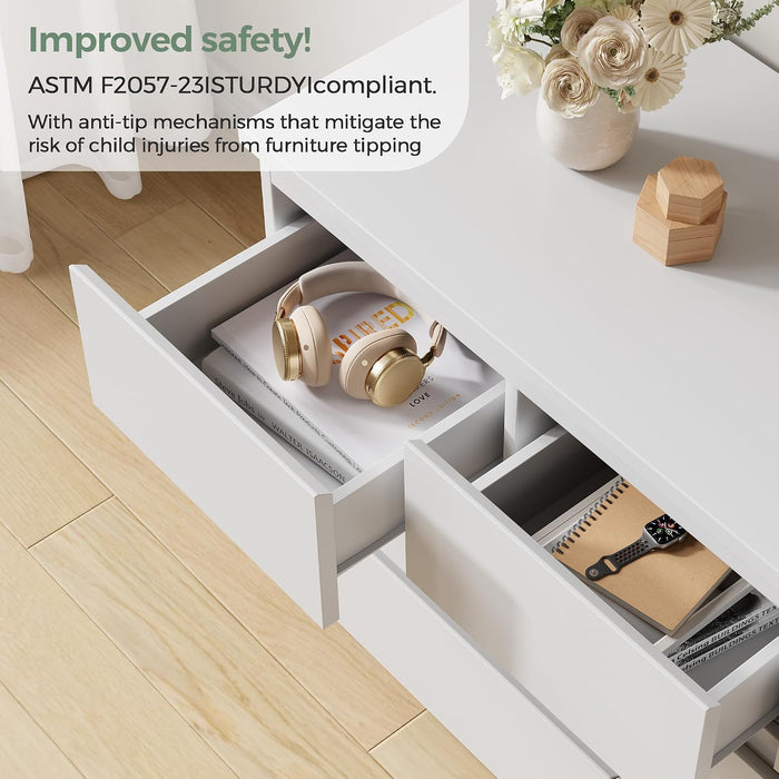 Modern White 7 Drawer Dresser for Bedroom, Simply Chest of Drawers, Wood Storage Dresser with Deep Drawers for Living Room Hallway Entryway, White