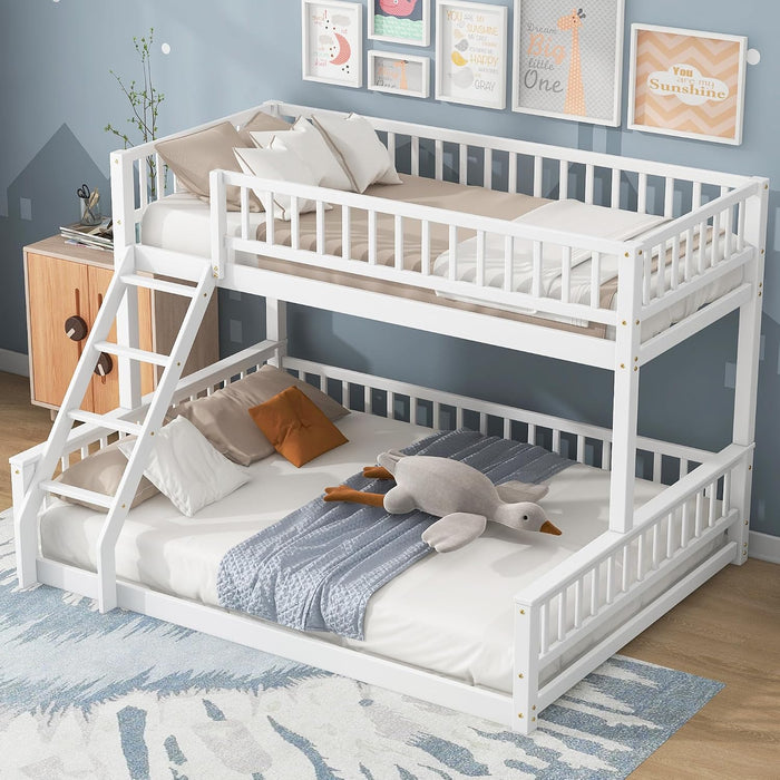 White TwinXLOverQueenSpaceSavingBunkBed WithRails Premium