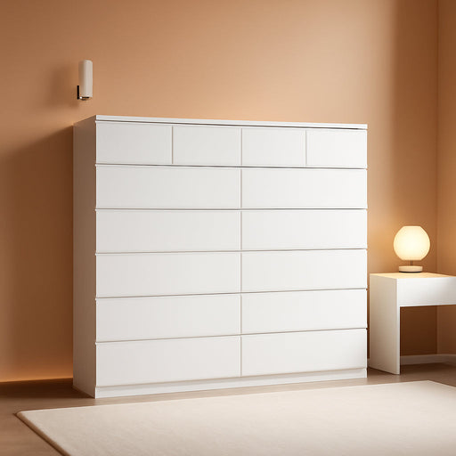 59" W 59" H White Bedroom Dresser, 14 Drawer Large Tall Chest of Drawers