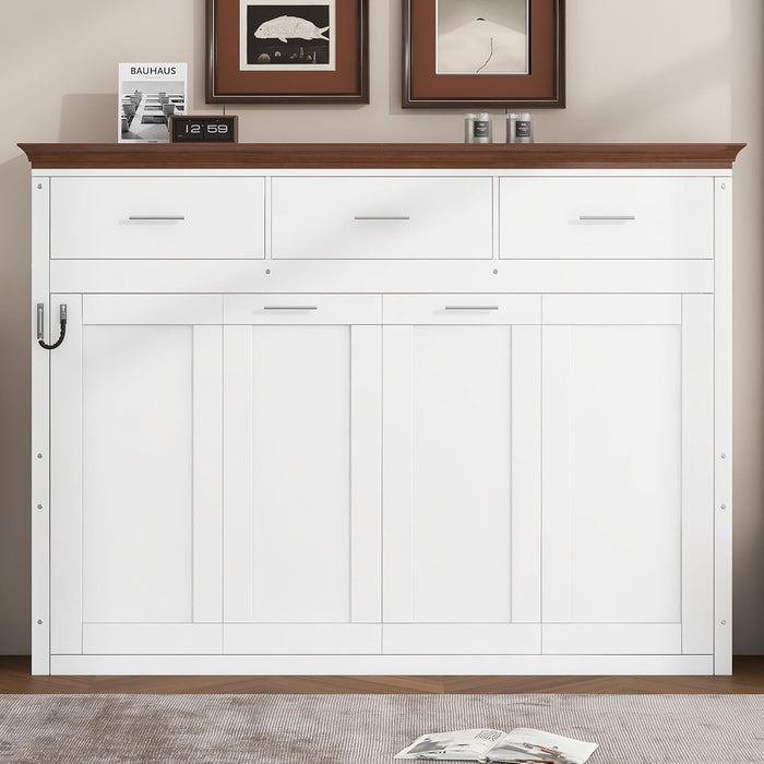 Horizontal Murphy Bed With Drawers White WalnutTop