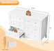 White Dresser 6 Drawer, Wood Dresser Chest of Drawers, Clothes Dressers for Bedroom with Curved Legs and Grooved Drawer Front, French, 47.24" W*15.75" D*33" H