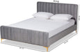 Nami Modern Contemporary Glam and Luxe Light Grey Velvet Fabric Upholstered and Gold Finished Queen Size Platform Bed