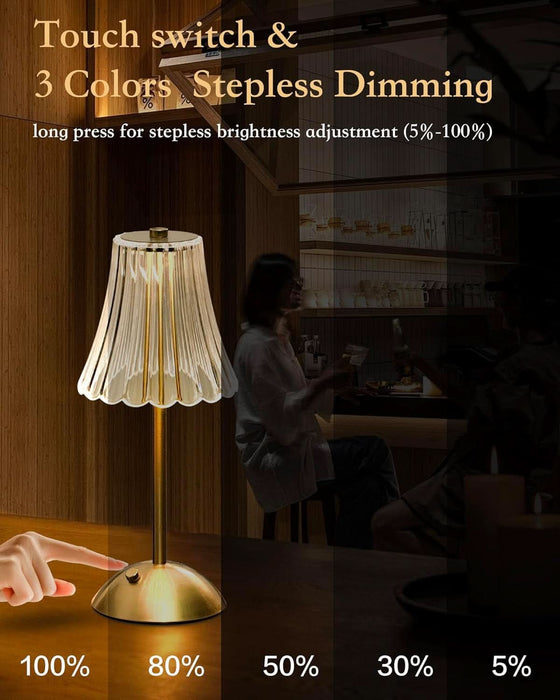 Gold Rechargeable Table Lamp [2 Pack], Cordless Touch LED Bedside Lamp with 3 Color Modes, USB Dimmable