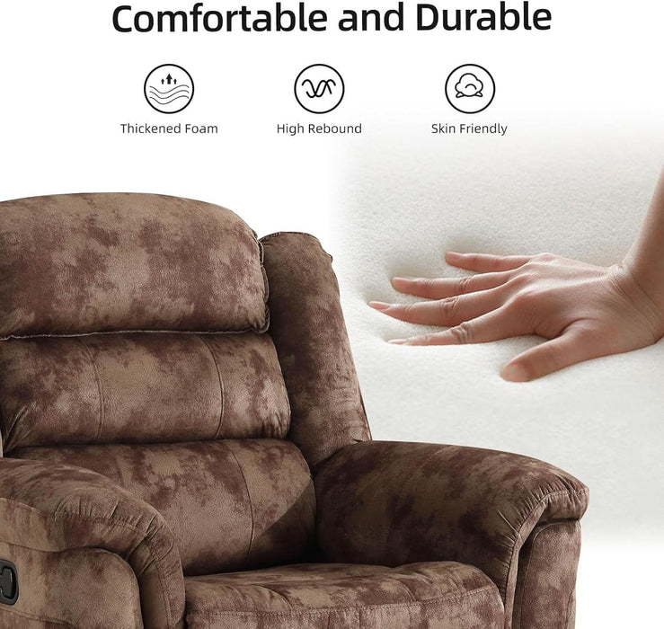 Reclining Sofa for Living Room, Extra Wide Modern Overstuffed 3 Seat Recliner Manual Sofa Chair, Breathable Soft Fabric and Padded Seat, Brown