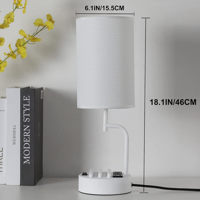 Table Lamp with 3 USB Charging Ports, Modern Desk Lamp with AC Outlet and Phone Stands, Perfect Bedside Lamp for Bedroom, Living Room, Office (Pack of 2), White
