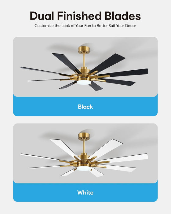 60 Inch Gold Farmhouse Ceiling Fan Integrated Lighting