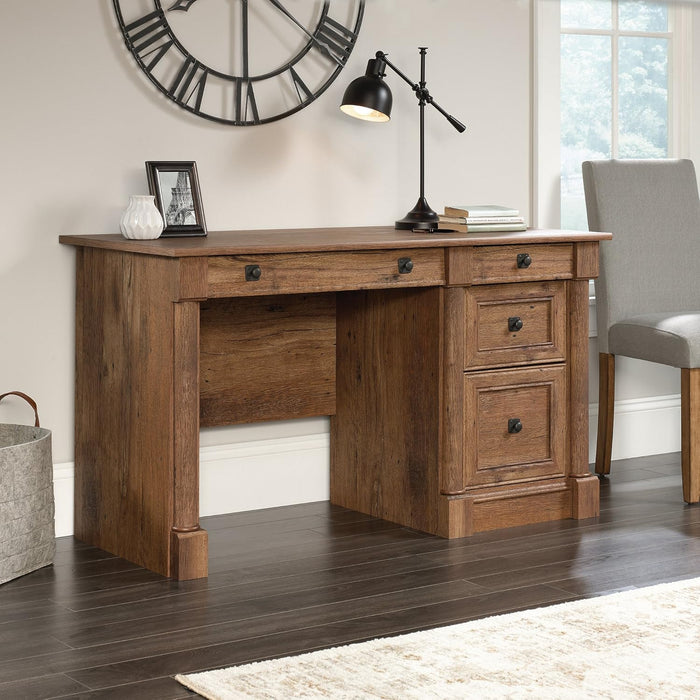 Palladia Computer Desk with Drawers, Home Office Desk with File Cabinet Storage Drawer, Cable Management, Keyboard Tray, in Vintage Oak Finish