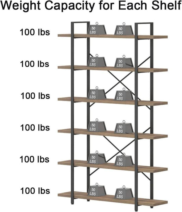 Tall Bookcases and Book Shelves 6 Shelf, Metal Wooden Book Shelf and Storage Rack, Modern Etagere 6 Tier Bookshelf, Farmhouse Large Display Bookshelves for Bedroom Living Room Office, Rustic Oak