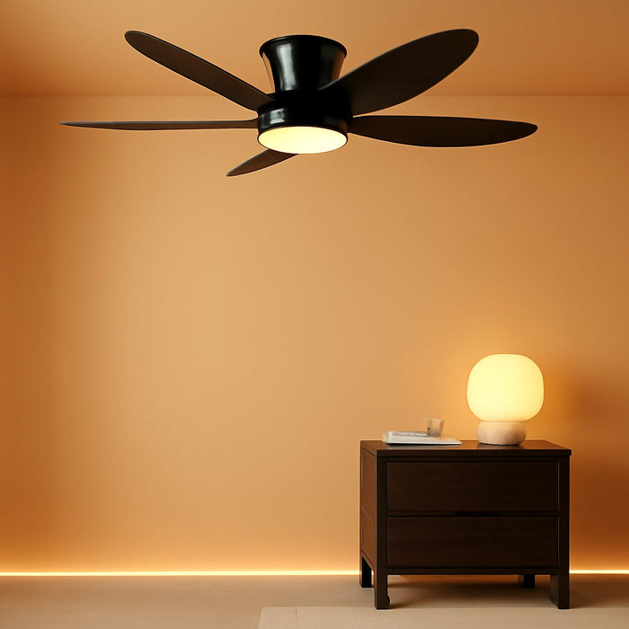 Ceiling Fans with Lights,42" Low Profile Ceiling Fan with Light and Remote Control,Flush Mount, Reversible, Dimmable, Noiseless, Black Ceiling Fan for Bedroom