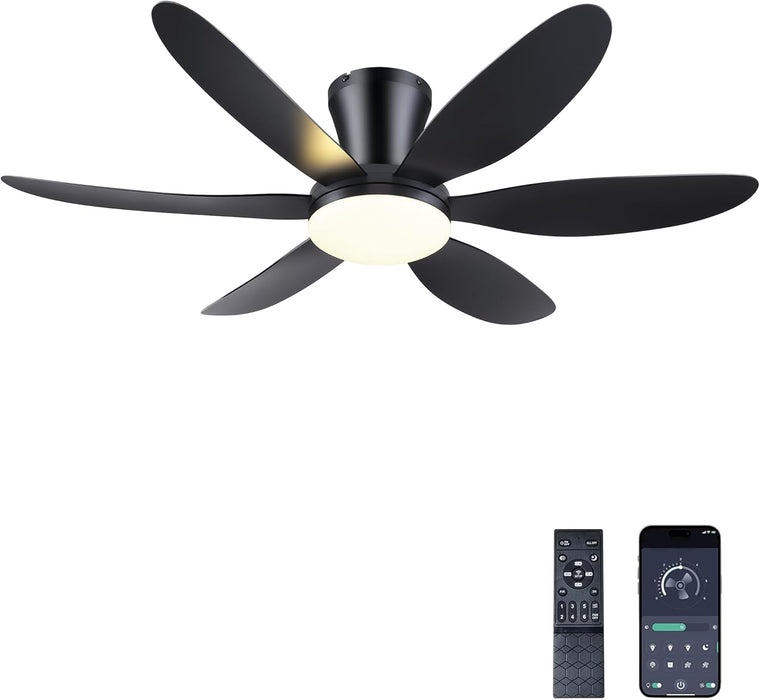 Ceiling Fans with Lights,42" Low Profile Ceiling Fan with Light and Remote Control,Flush Mount, Reversible, Dimmable, Noiseless, Black Ceiling Fan for Bedroom